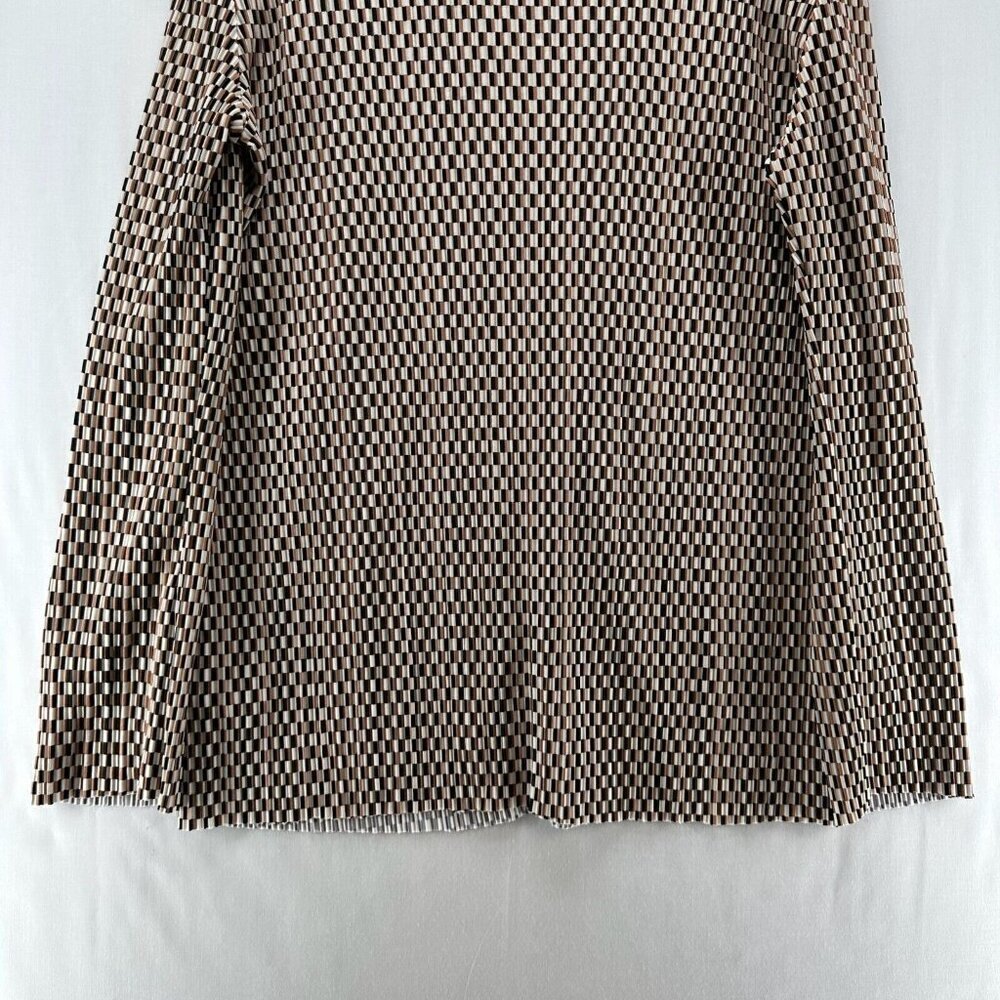 H&M Top Womens Size M Geometric Textured Jersey Button Front Long Sleeve Brown - Picture 6 of 12